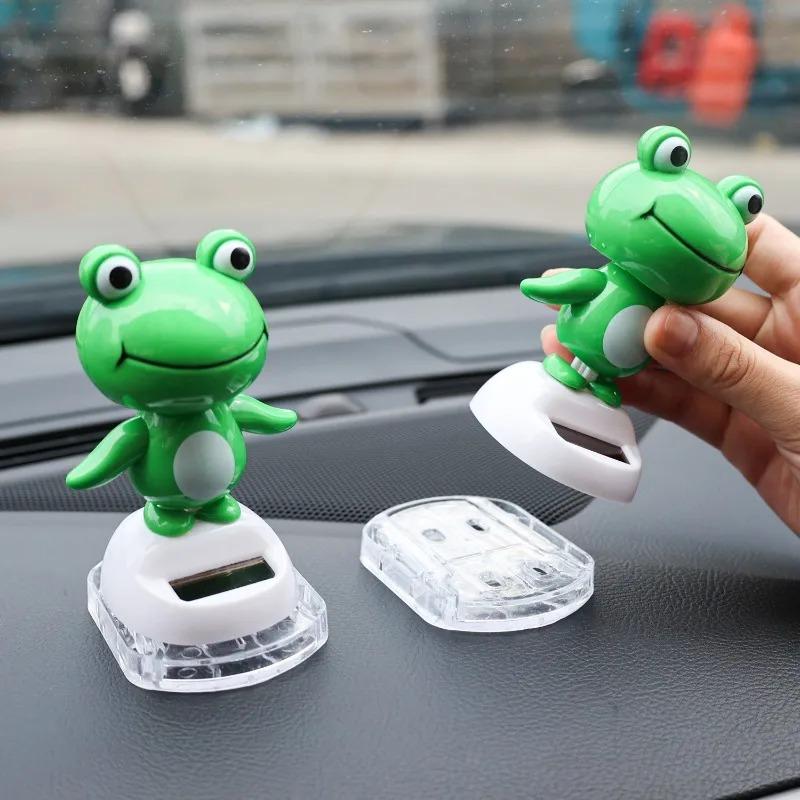 Car Dashboard Decoration Shaking Head Frog Solar Powered Dancing Frog Auto Interior Ornaments Car Swinging Head Frogs Decor