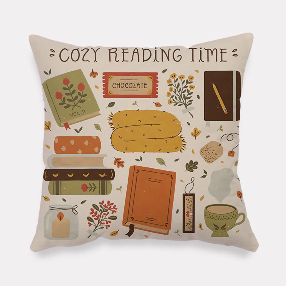 [ Ready Stock Flannel Square Bedside Pillowcase, Pastoral Home Atmosphere Cartoon Anime Pattern Cushion Protective Cover 45x45cm