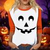 Women's Casual Halloween Print Three Quarter Sleeve Round Neck Top Lightweight Soft Fabric Comfortable Fit Seasonal Shirt