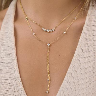 Wanxing Luxurious 18K Gold Stainless Steel Multi-layer Zircon Clavicle O-chain Necklace