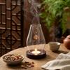 Solid Wood Base Glass Candle Holder Windproof Incenses Stove Lamp  Indoor Environment