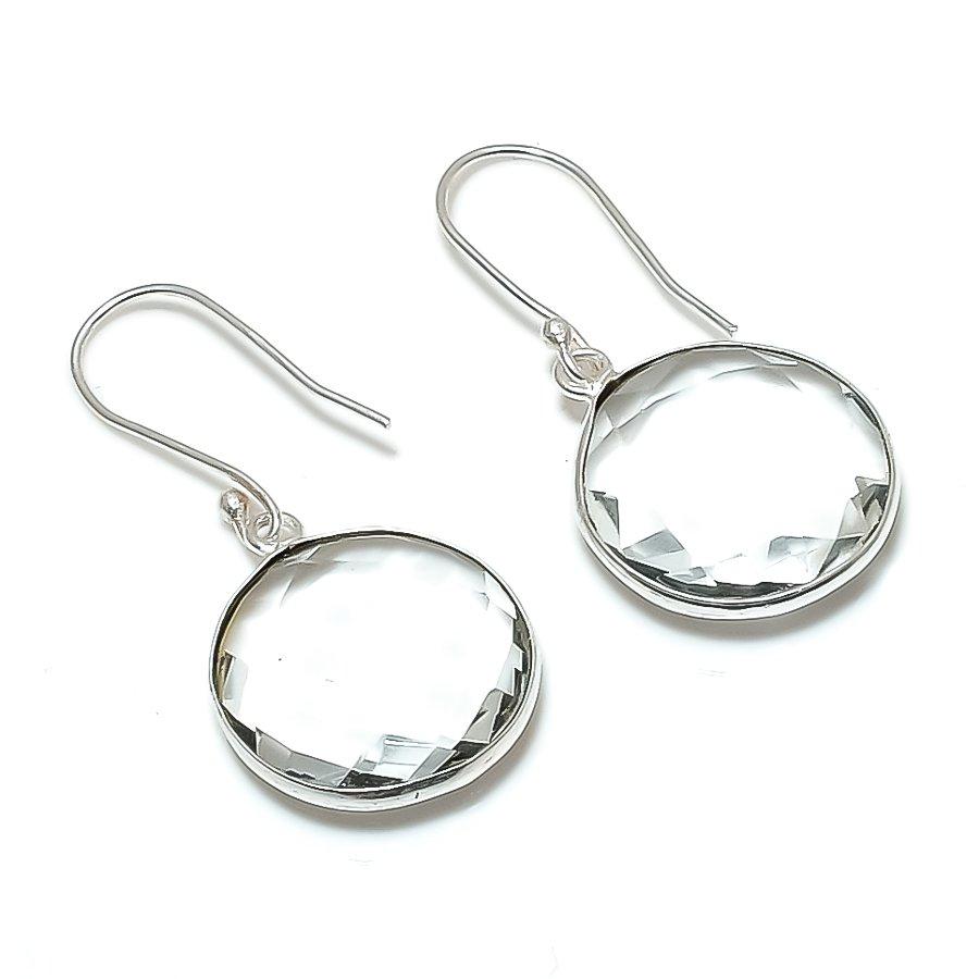 White Topaz Gemstone Handmade 925 Sterling Silver Earring 1.58" KJ-1068