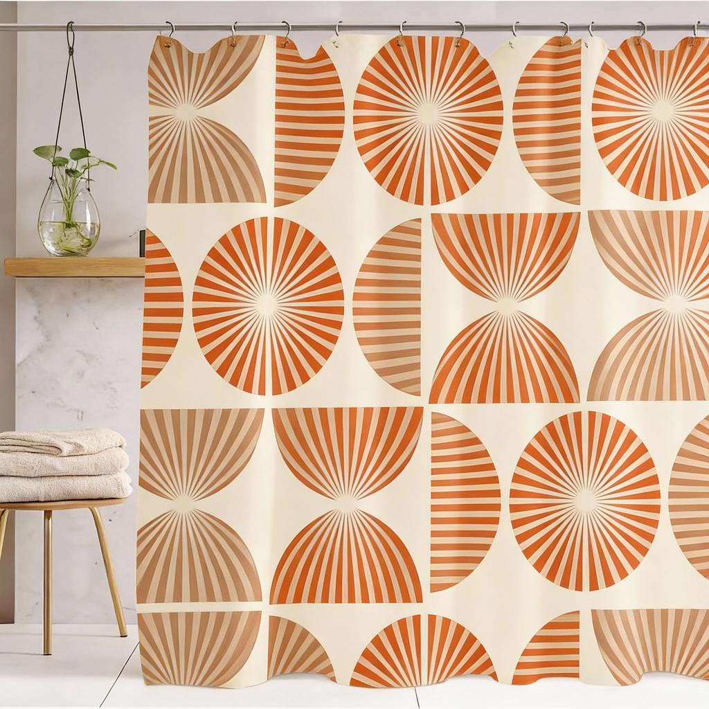 Orange Medieval Shower Curtain Bathroom Decorative Modern Abstract Geometric Art Shower Curtain, Waterproof 180X180CM