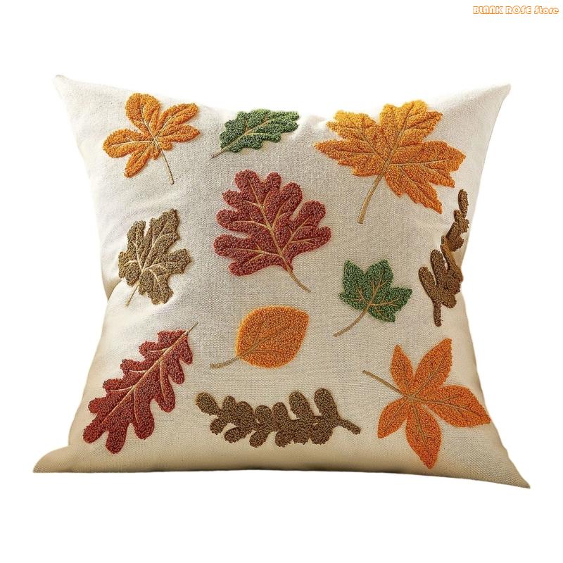 K1AE Fall Harvest Embroidered Cushion Cover Pillowcase With And Pumpkin Decorative