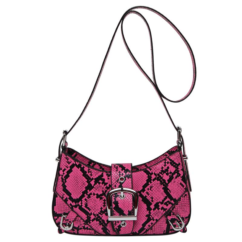 

2025 Autumn Fashionable New Serpentine PU Square Shoulder Bags Sense of Luxury Personality Exquisite Crossbody Bags for Women рожевий червоний колір