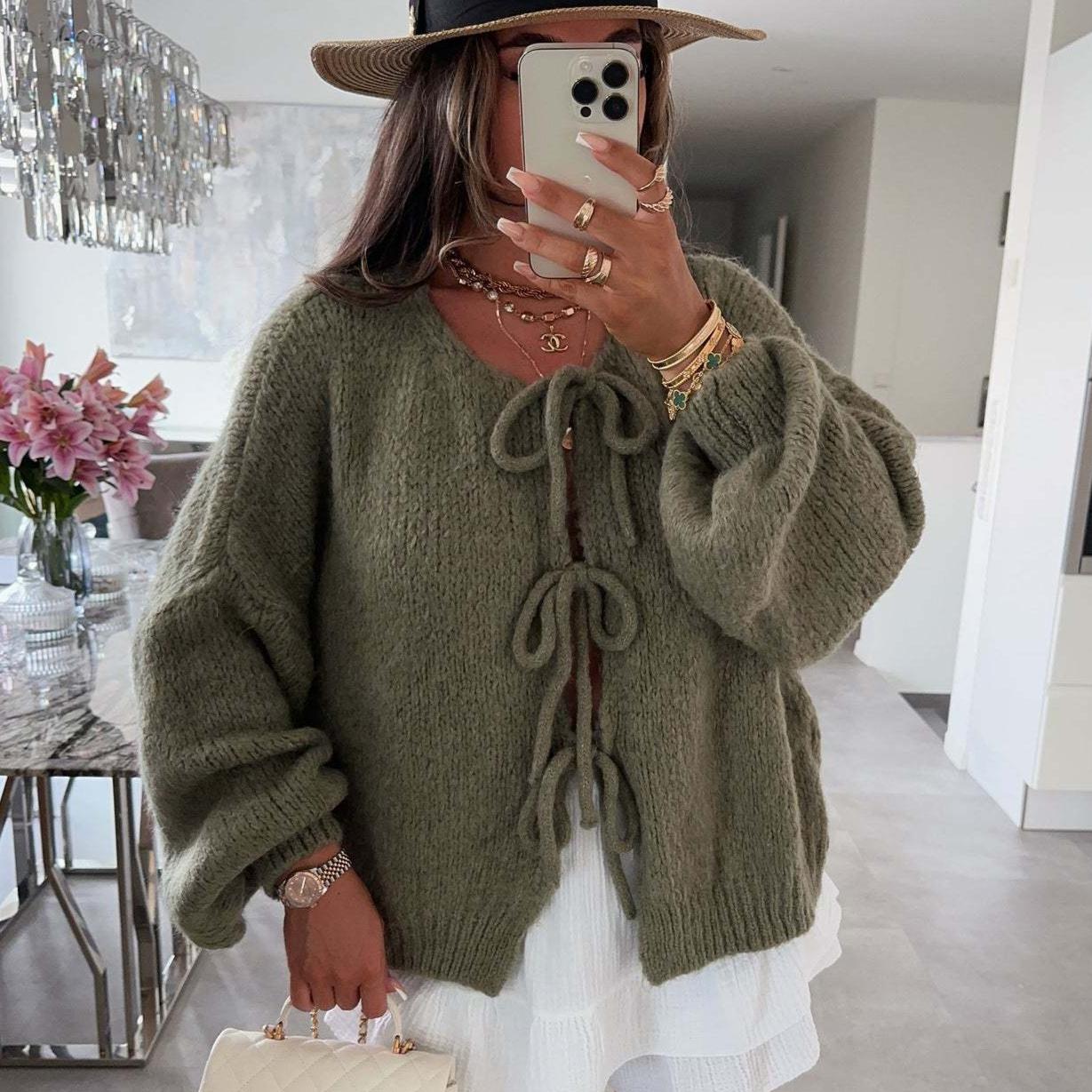 

Ретро длинный рукав однотонный пуловер топы женские осень зима O-образный вырез простые свитера вязаные элегантные женские кардиганы XL армия зеленый