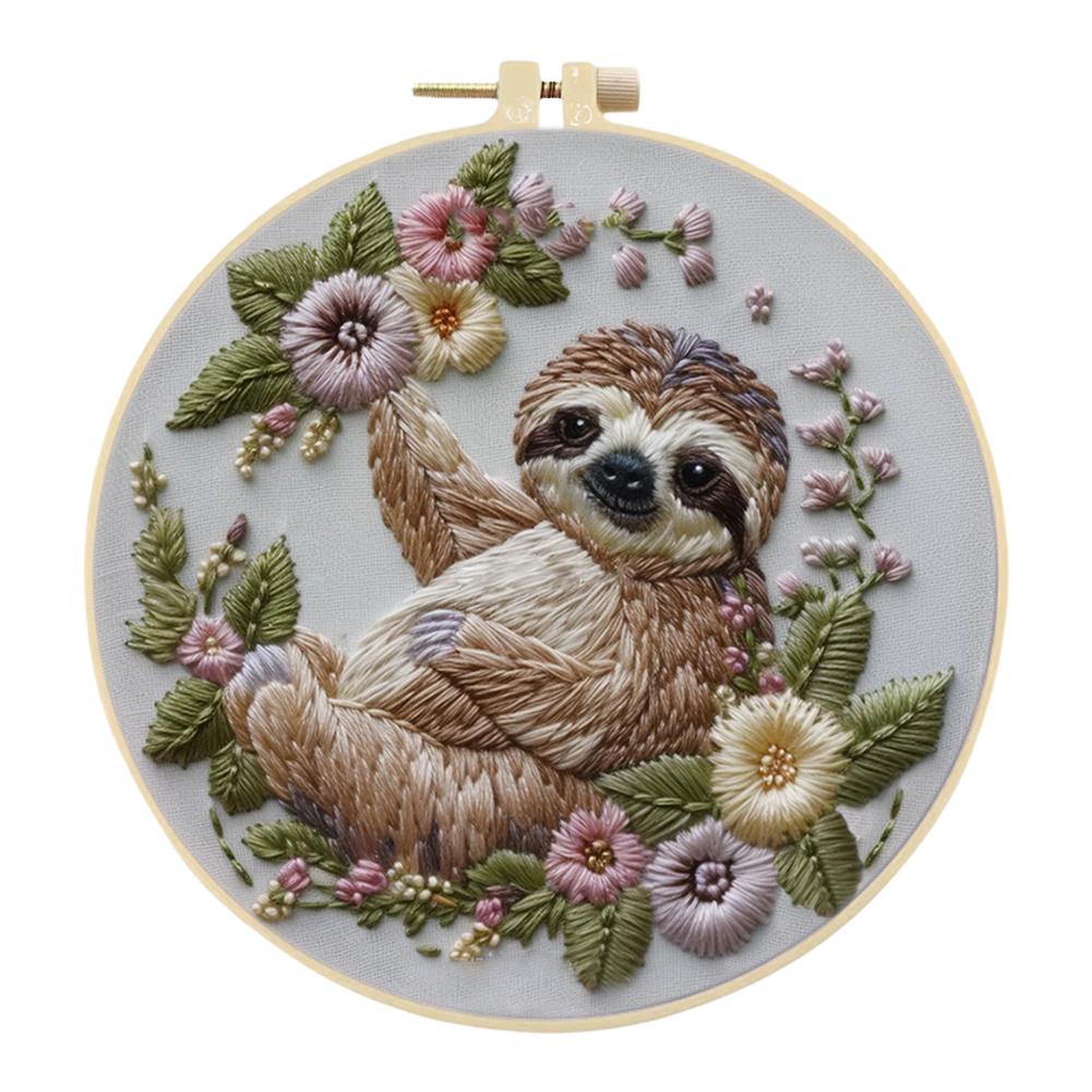 Animal Stamped Cross Stitch Embroidery Kits with Hoop Cloth Color Thread