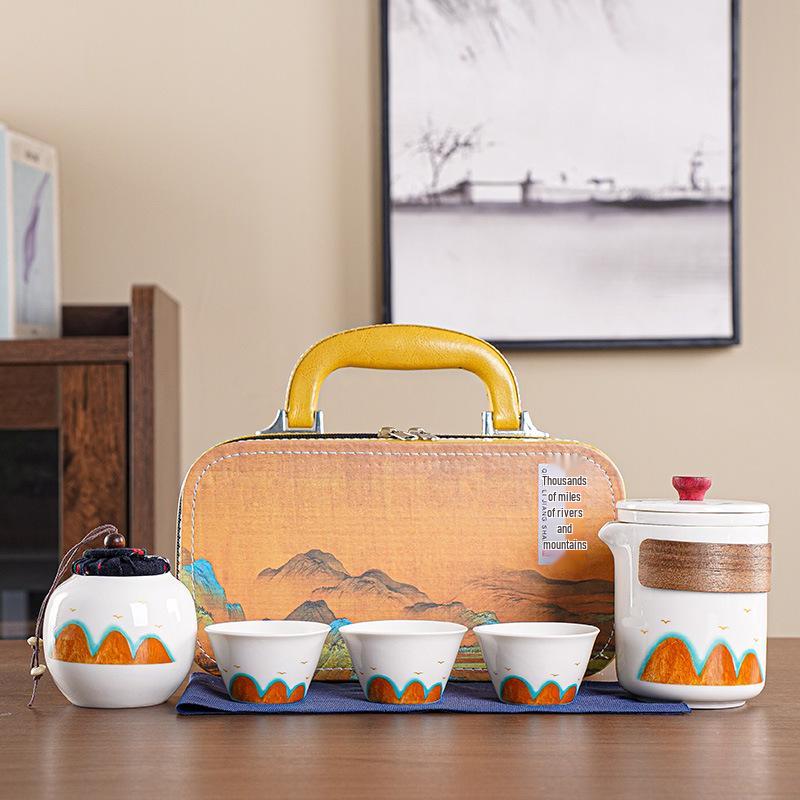 Portable Ceramic Gongfu Outdoor Tea Set with Kuaike Cups - Ideal for Business Gifts and Travel.