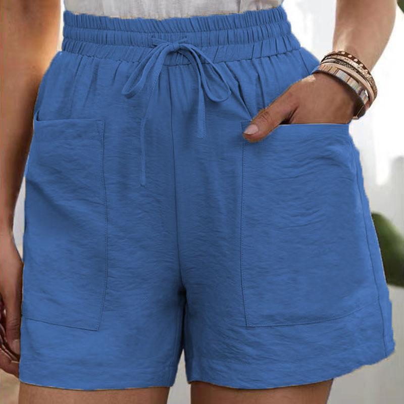 Womens Solid Color Casual Drawstring Shorts Elastic High Waist Pockets Loose Fit Summer Shorts