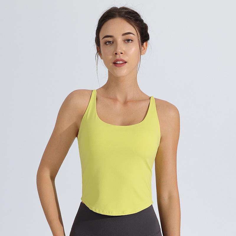 Padded Sports Bra Yoga Vest, Women's Shockproof Cami Top with Thin Straps