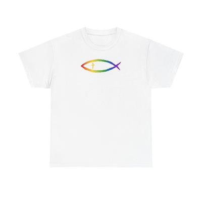 Faithful Rainbow Fish Christian Tshirt Tops Tee, LGBTQ Pride Shirt, Religious Symbols, Gay