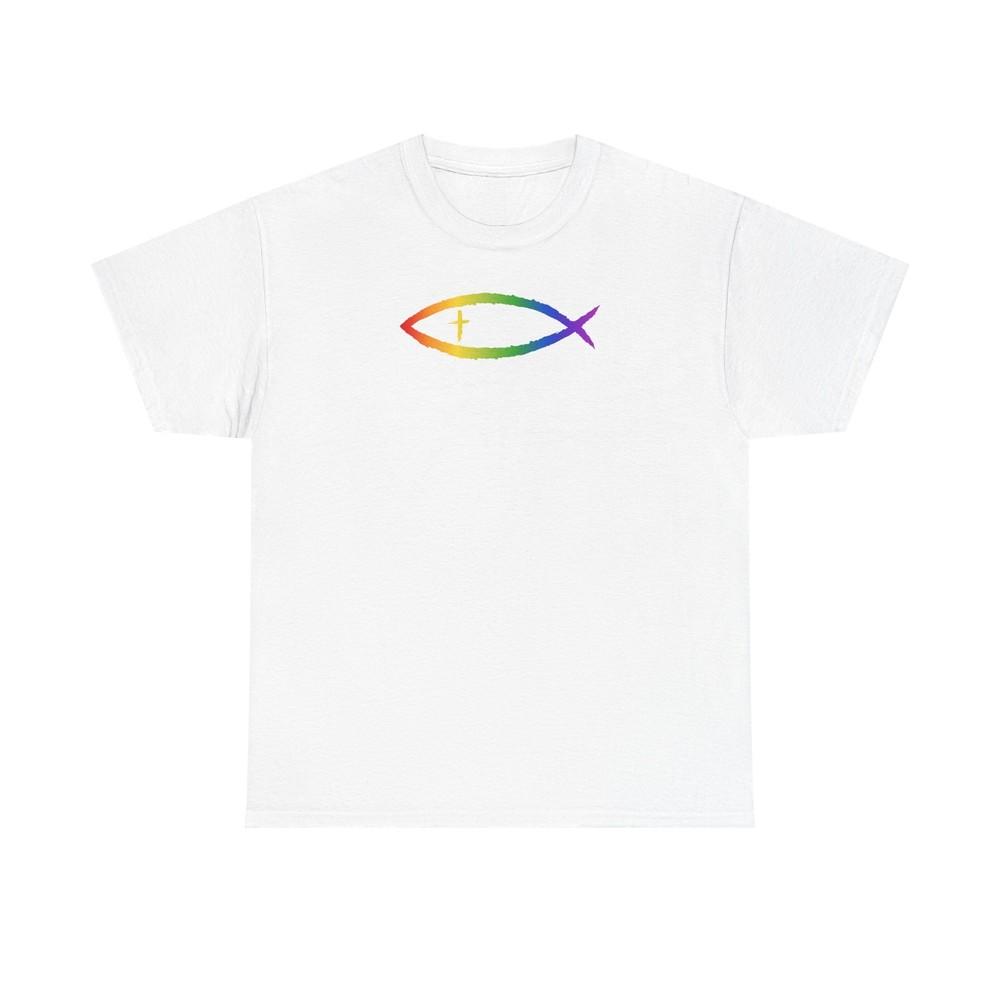 Faithful Rainbow Fish Christian Tshirt Tops Tee, LGBTQ Pride Shirt, Religious Symbols, Gay