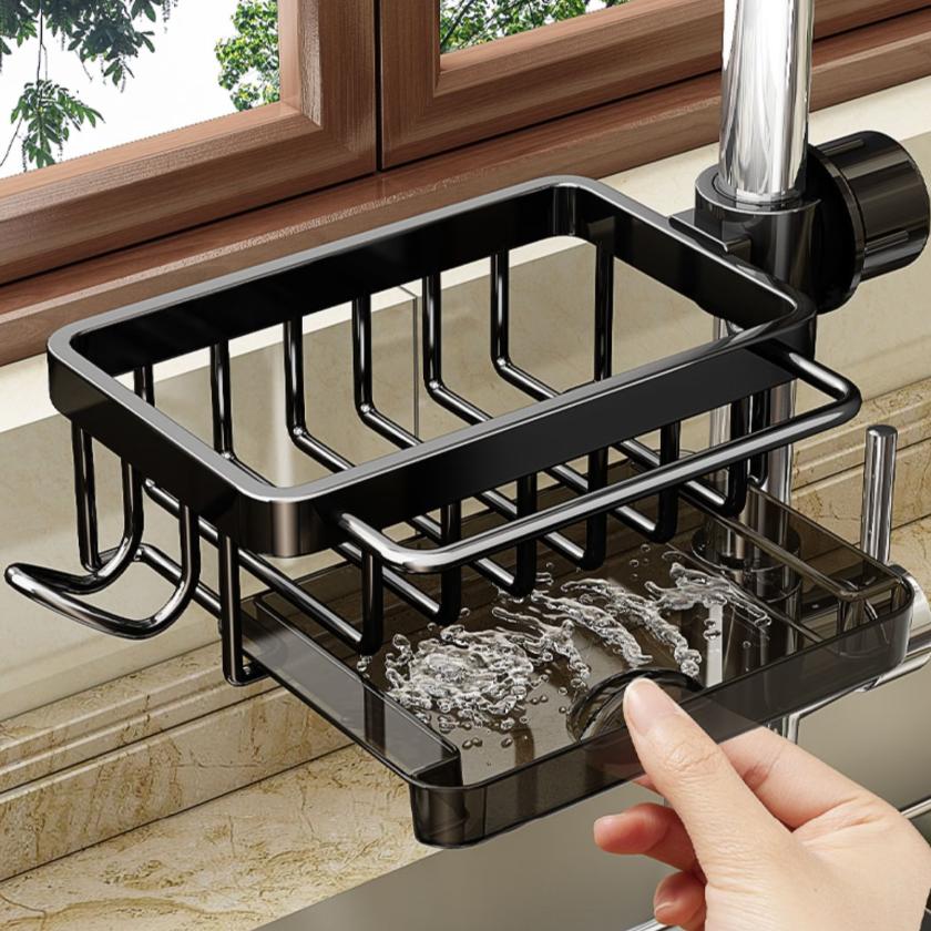 CADUKE Kitchen Faucet Storage Rack, Dishwashing Sink Organizer, Household Draining Multi-Functional Cloth Storage Shelf