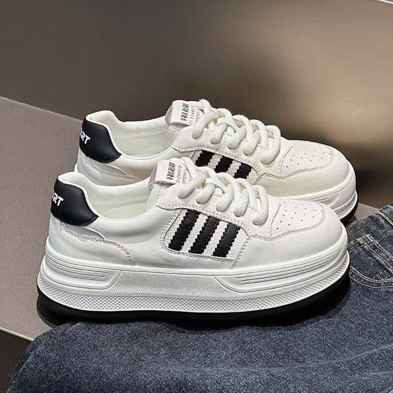 

Leather little white shoes women s new lightweight and versatile thick-soled heightening sports and leisure shoes board shoes 35