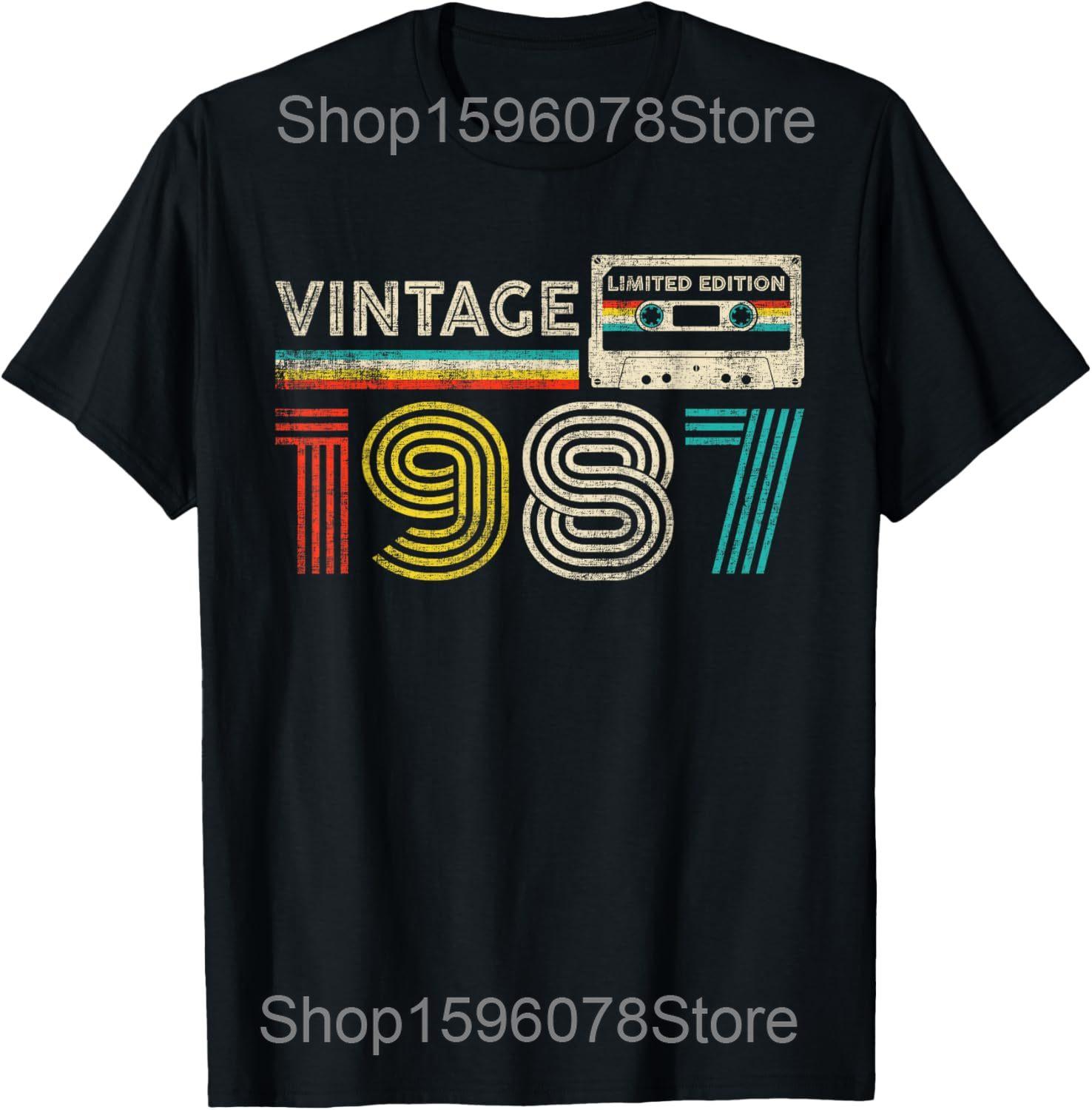 

Vintage Made In 1987 Limited Edition Tape Case 38th 38 Years Old Tshirts Men Casual Tshirt Loose Oversized Streetwear T Shirt S