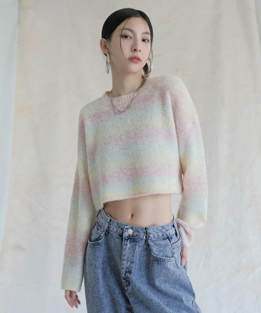AVANDRESS Wool Gradation Crop Knit Rainbow