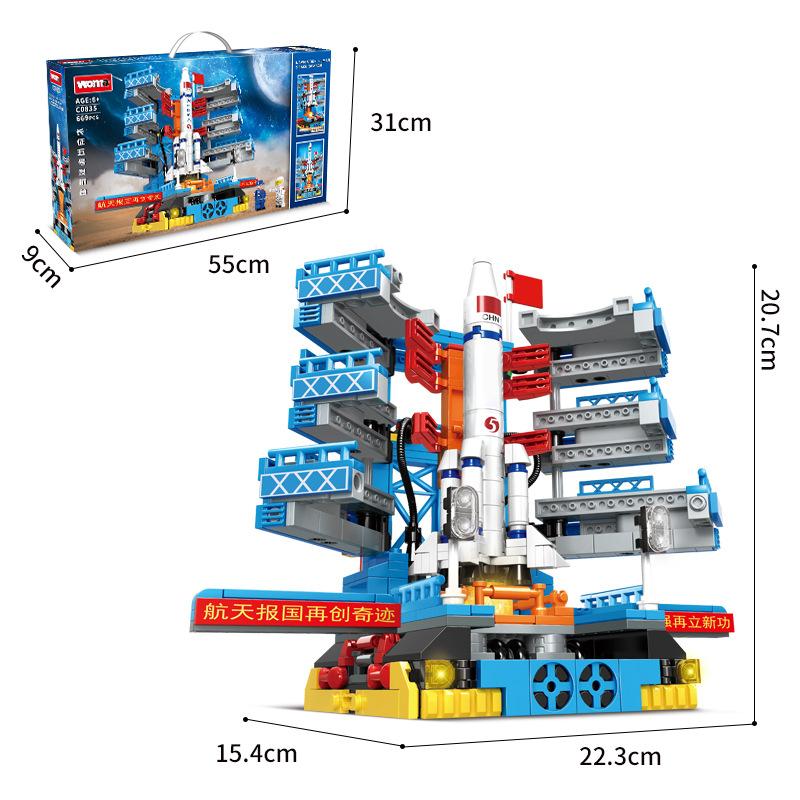 Seria Kosmiczna Rakieta Kosmiczna Sztuczny Satelita Eksploracja Księżyca Załogowy Statek Kosmiczny Klocki Model Biurkowy Zabawka