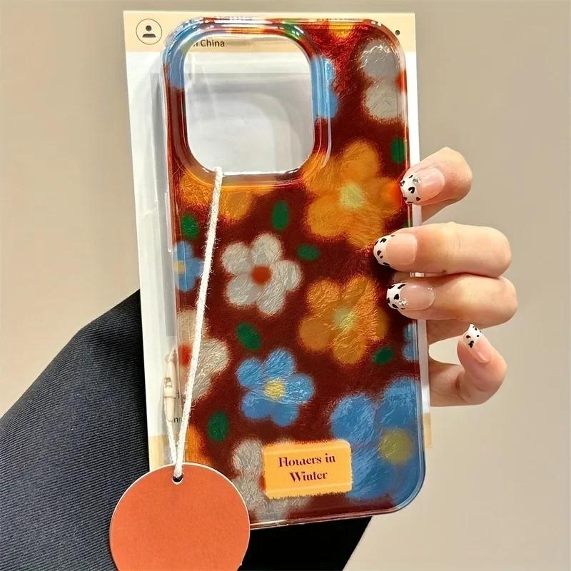 

Perforated Vortex Retro Small Flower Phone Case For iPhone 15 Cases iPhone 11 12 13 14 16 Pro Max XS X XR 7 8 Plus SE 2022 Cover iPhone 12Pro Max