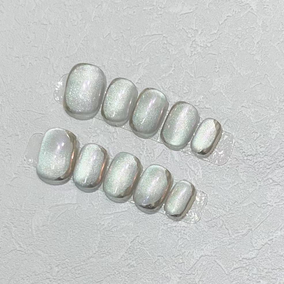 Bruke rustning daglig Kort Håndlaget High-end Glassperle Lyspære Katteøye Avtakbar Falsk Negleplate