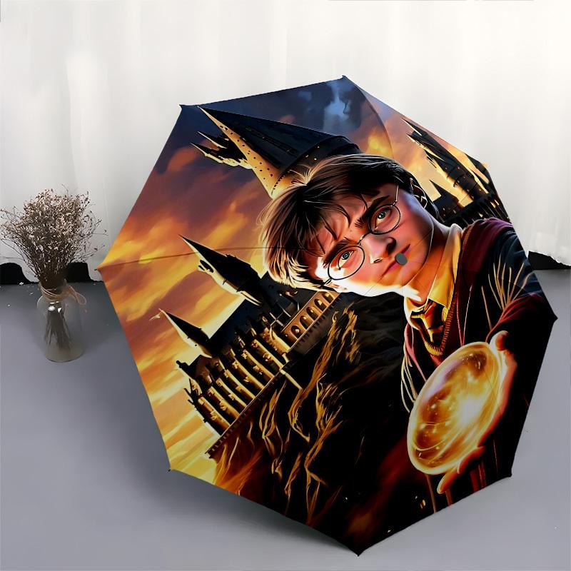 1pc Hogwarts School of Witchcraft and Wizardry Magic Automatic Folding Umbrella - Compact 8-Rib Design, Durable Plastic & Iron1324L
