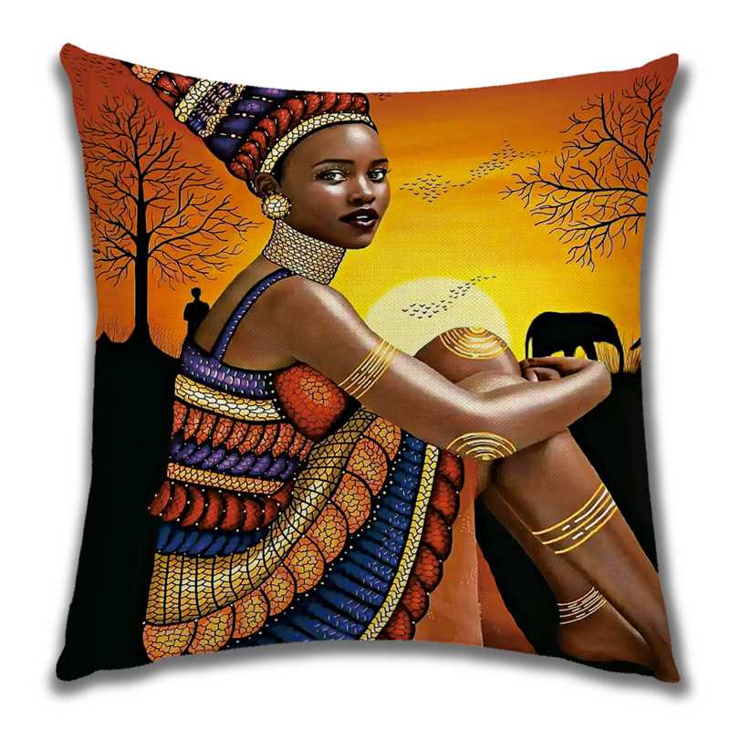 Abstract Painting Africa Cus on Cover African Woman Home Decor Pillow Case Gallery Exotic Ethnic Stye Linen Cus on Cover