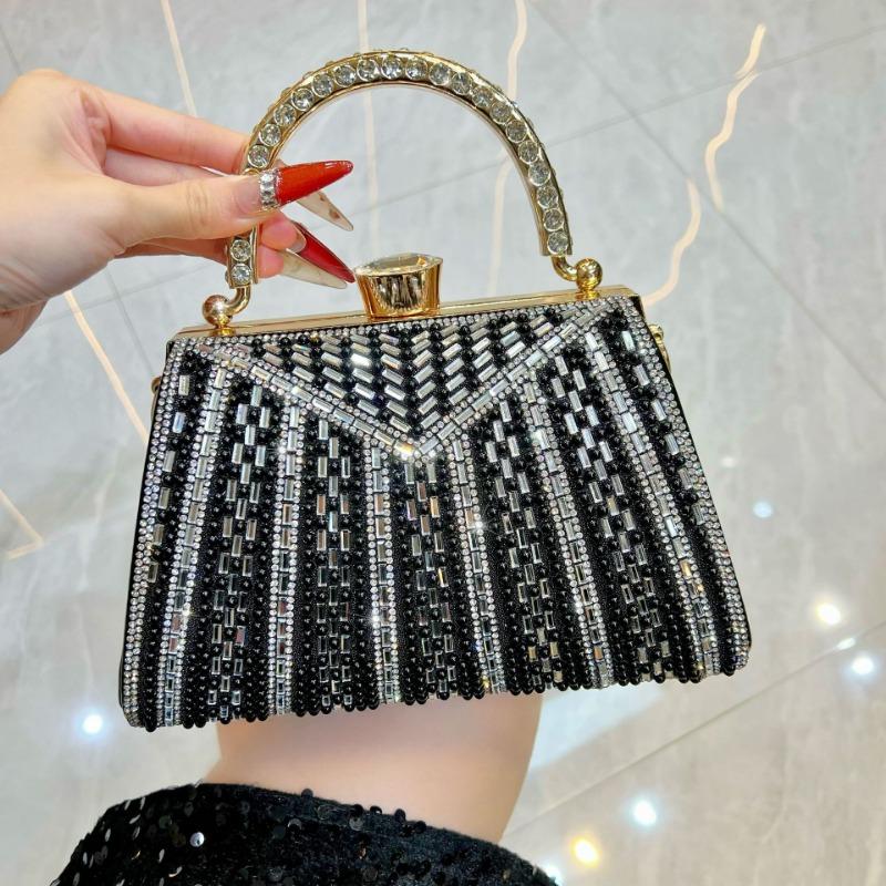 

Evening Bag - A Small Shoulder Bag with A Shoulder Strap and Diamond Decorations - A Clutch Bag чорний