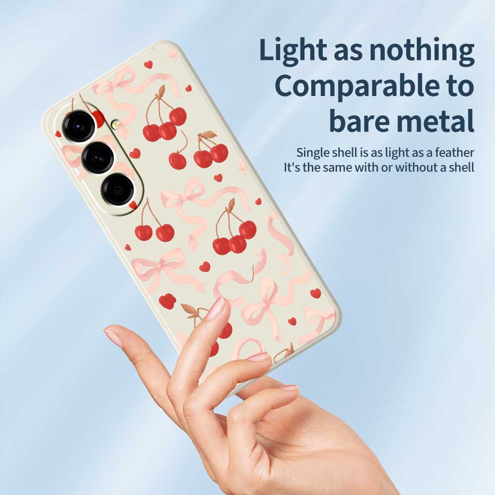 For Samsung Galaxy A56 5G Case Big Bow Cherry Pattern Printing Straight Edge TPU Phone Back Cover