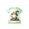 Camiseta de Manga Corta con Cuello Redondo, Estampado Floral de Abeja y Gnomo Lindo, Ropa Casual Diaria para Mujer