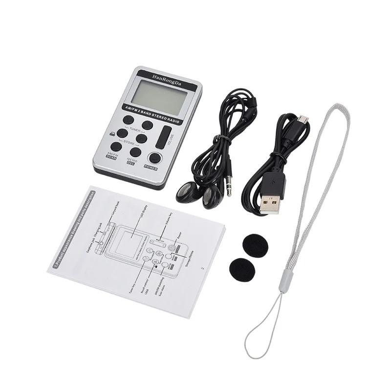 Mini Radio Portable AM/FM Dual Band Stereo Pocket Radio Receiver with LCD Display & Earphone & Rechargeable Battery