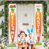 Happy Easter Couplet 1 Pair Door Curtain Hanging Banner Bunny Egg Carrot Decor 2024 for Home Decor Springtime Party Front Door