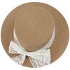 Bow lace strap hat women's outdoor travel flat top straw hat sunshade travel sunscreen big brim top hat