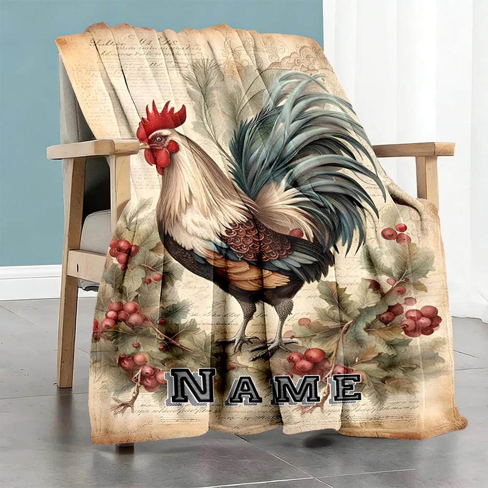 Rooster Personalized Name Blanket Throw Customizable Blanket Ultra-Soft Versatile for Chair Couch Living Room Sofa Four Seasons Multipurpose