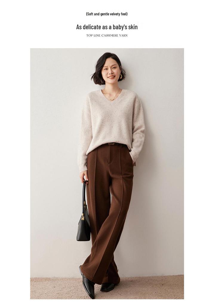 Women's Loose V-Neck Cashmere Sweater - Autumn/Winter 2024 Retro Korean Style Knitwear