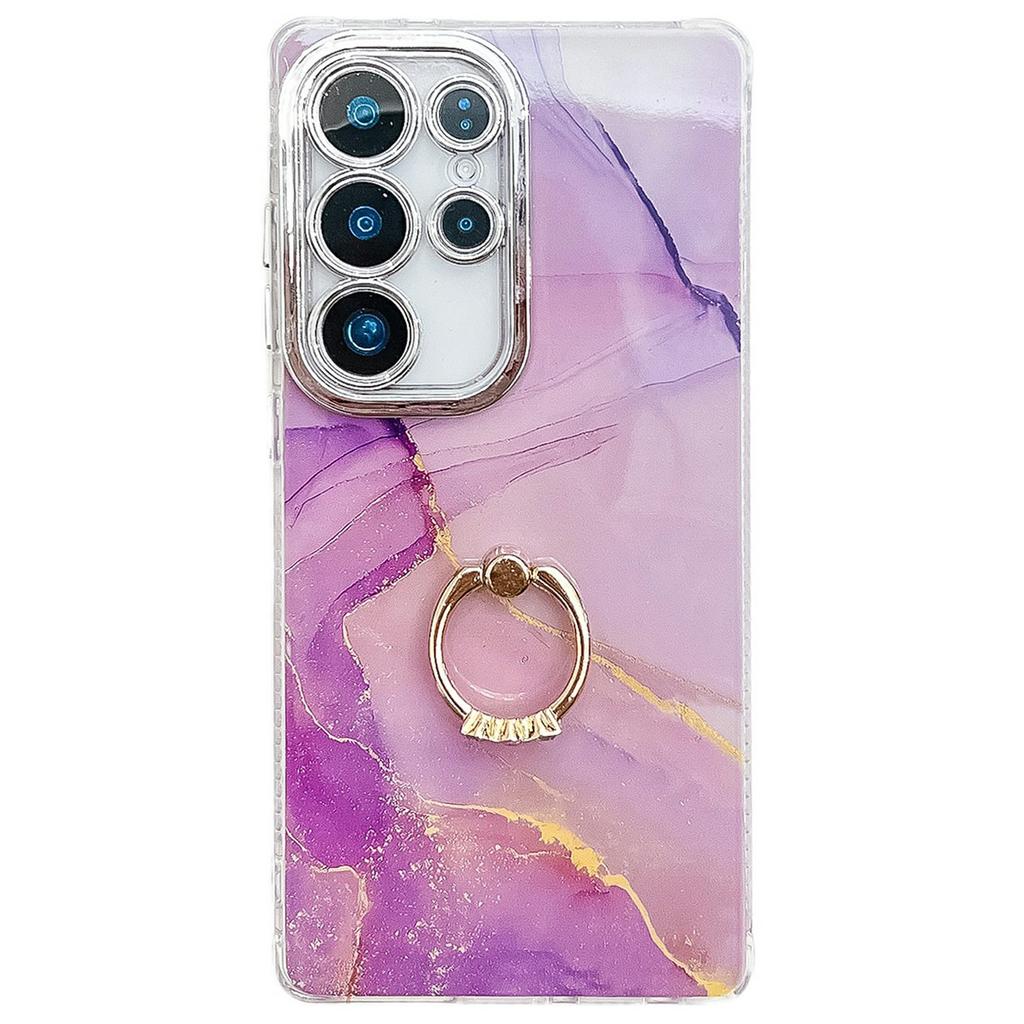 For Samsung Galaxy S25 Ultra Case with Kickstand IMD Marble Pattern Electroplated Phone Cover
