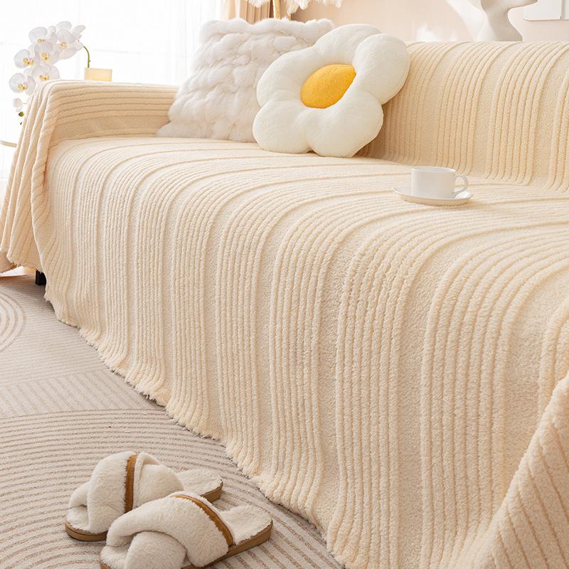 French Cream Style Sofa Cover Cloth New Winter Plush Sofa Cover High-end Non-slip Living Room Cushion