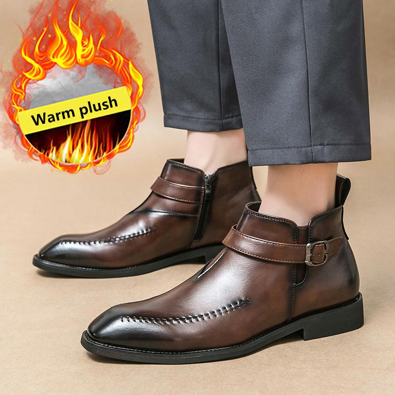 Winter Designer Neu Herren Spitz Lackleder Chelsea Lässige Monk-Riemen Knöchelhochstiefel Männliche Marke High Tops Schuhe Zapatos Hombre