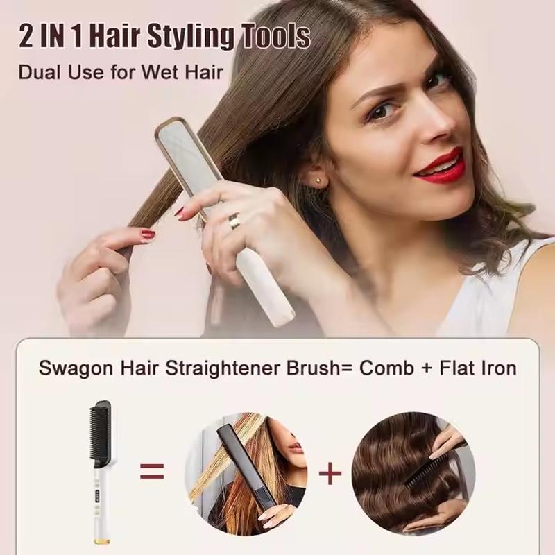 Electric Hot Comb Ceramic Beard Straightening Styler Flat Iron Hair Straightener Brush Negative Ion Anti-Scalding Styling Tool