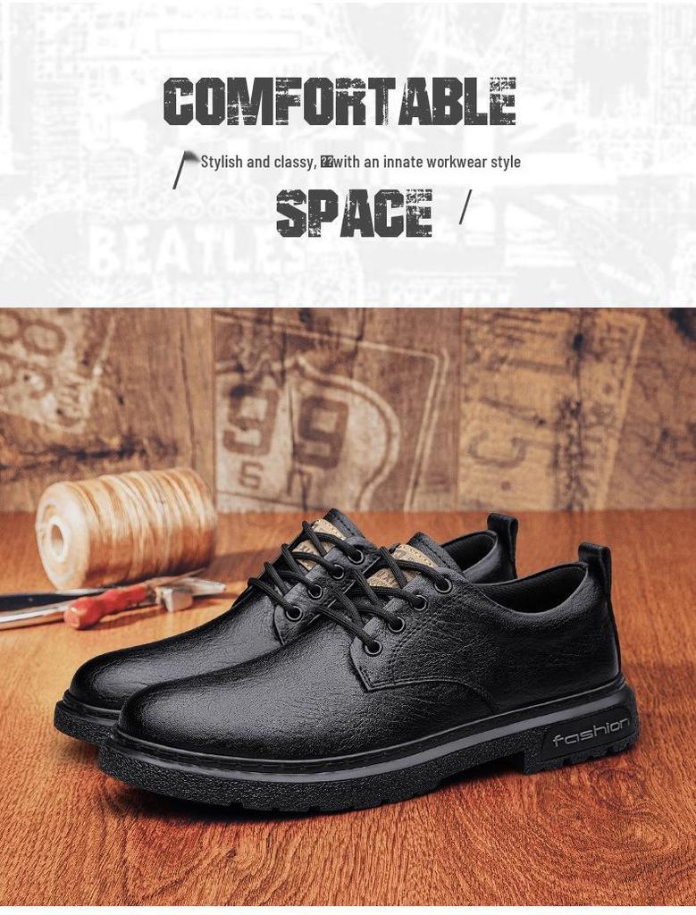 Men's Genuine Leather Casual Dress Shoes - Soft Sole, Non-Slip, Wear-Resistant, Versatile Low-Top Lace-Up Design