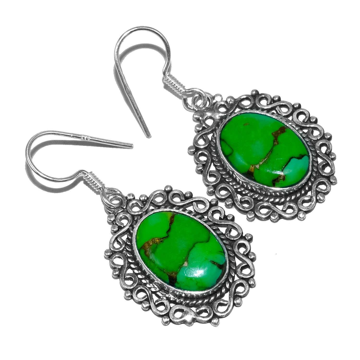 

Copper Turquoise Gemstone Earrings Solid 925 Sterling Silver Handmade Earrings Jewelry Gift For Women And Girls E-1522