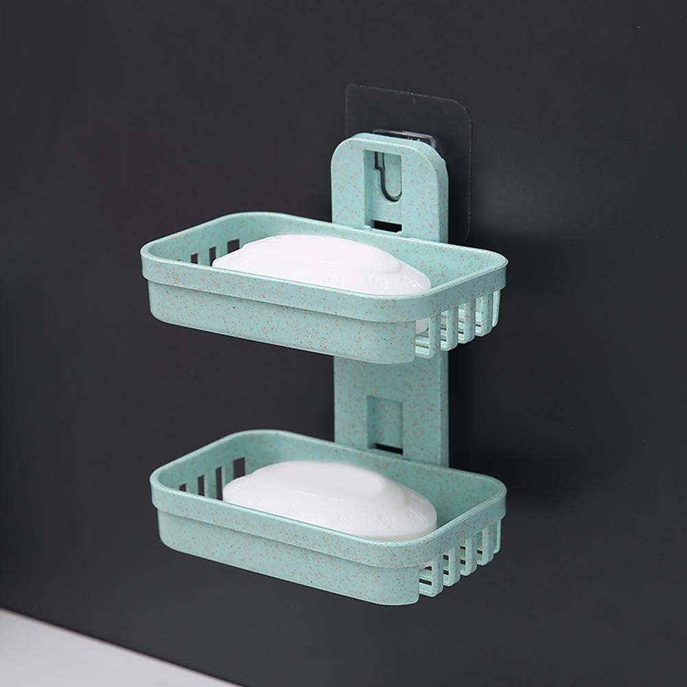 Double Layer Soap Dish Tray Rack Waterproof Wall Mount Soap Dish Holder for Bathroom, Tub and Kitchen Sink Punch-Free