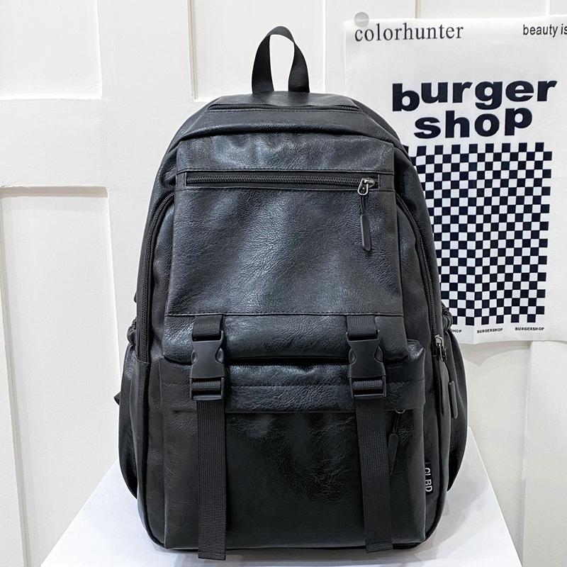 Sac d'ordinateur d'affaires en cuir PU souple Sac à dos de voyage pour hommes Grande capacité Sac à dos étudiant