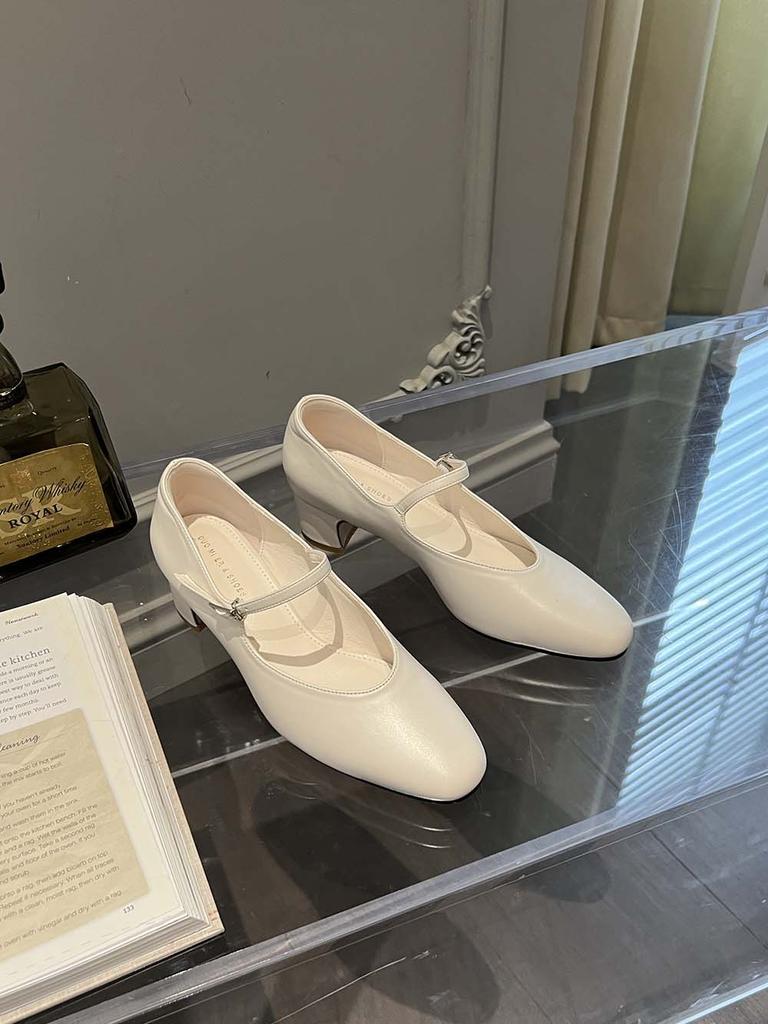 fashion Round Toe Women Pumps 2024 New Arrivals Solid Color Black Silver Gold White Brown Autumn Winter Belt Buckle Dress Shoes Woman 39