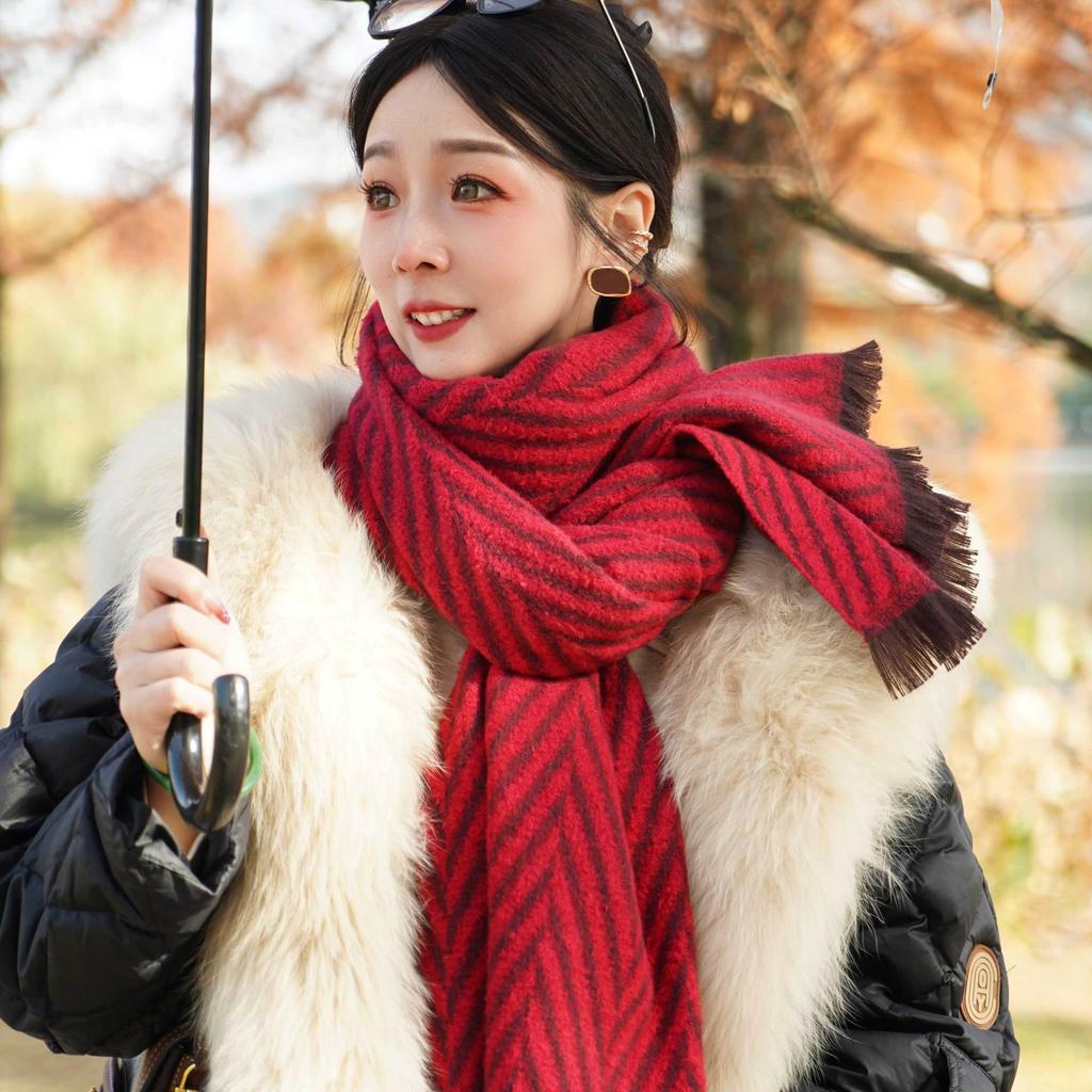 Fleece-Like Cashmere Scarf Women's Autumn Winter Cute Soft Versatile Plaid Thickened Neck Warmer Checkered