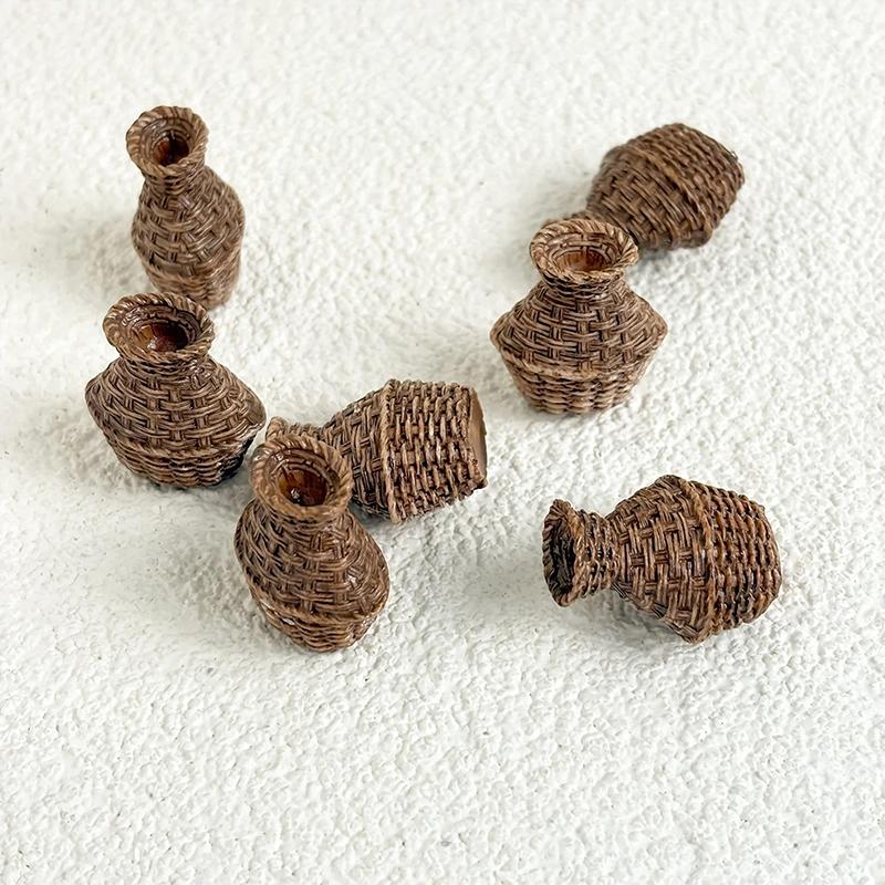 5 Stück Miniatur Weidenkorb, Modellhaus Zubehör, Miniatur Weidenkorb für Bastelarbeiten, Miniatur Haus Möbelset