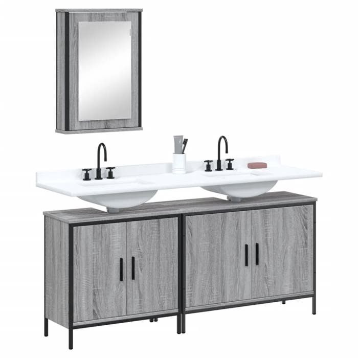 VidaXL Ensemble De Meubles De Salle De Bain 3 Pcs Sonoma Grey, Bathroom Cabinet, Bath Cabinet, Vanity Unit of 3214793