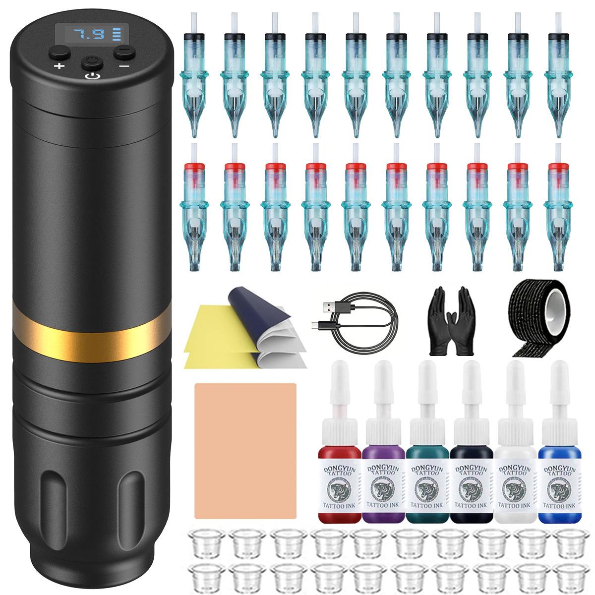 

Complete Tattoo Kit Cordless Tattoo Machine Set Permanent Makeup Tattoo Pen Beginner with 6 bottle Inks