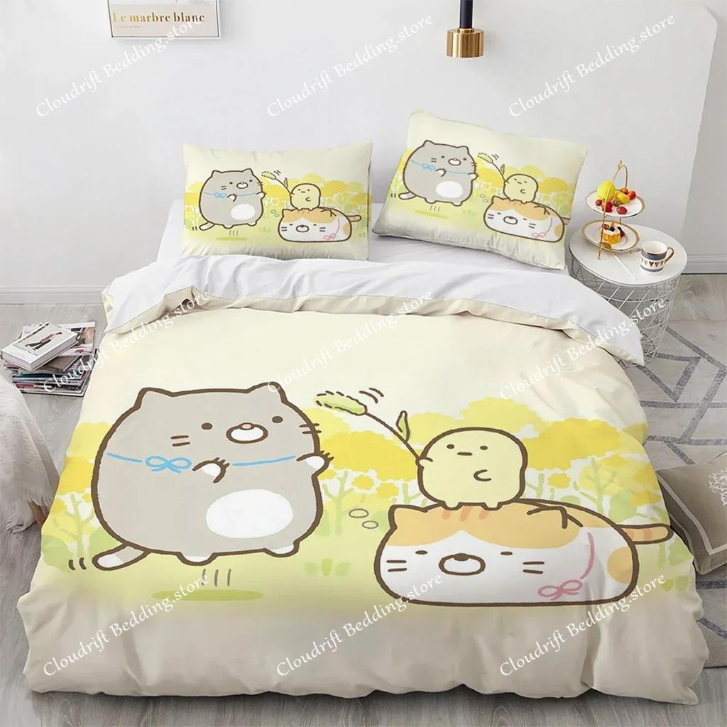 Japanese Cartoon Sumikko Gurashi Anime Bedding Set Kawaii Cute Sumikkogurashis Duvet Cover Quilt Cover Pillowcase Queen King
