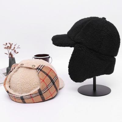 Women's and Men's Winter Checked Lined Earflap Fur Trapper Hat