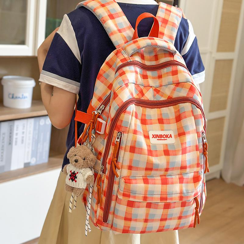 Sac d'école léger pour femme Étudiant Grande capacité Sac à dos bloc de couleurs