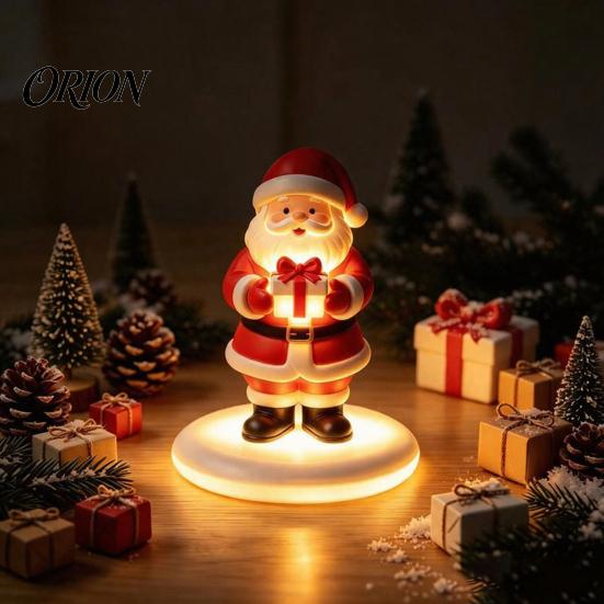 Small Christmas Figures Santa Claus Figurine with Warm LED Light, Glowing Tabletop Night Holiday Resin Ornaments Light Decor, Desktop Ornament